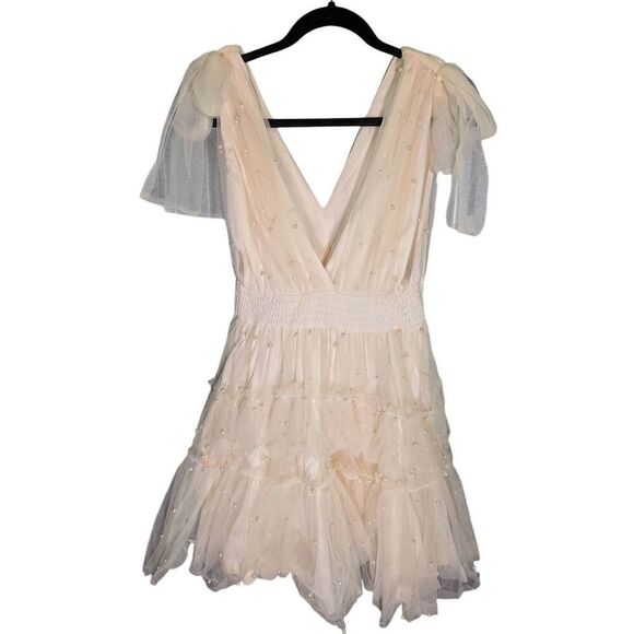 Mable White Pearl Stud/ Swiss Tulle Mini Dress Women's Medium - Picture 1 of 7